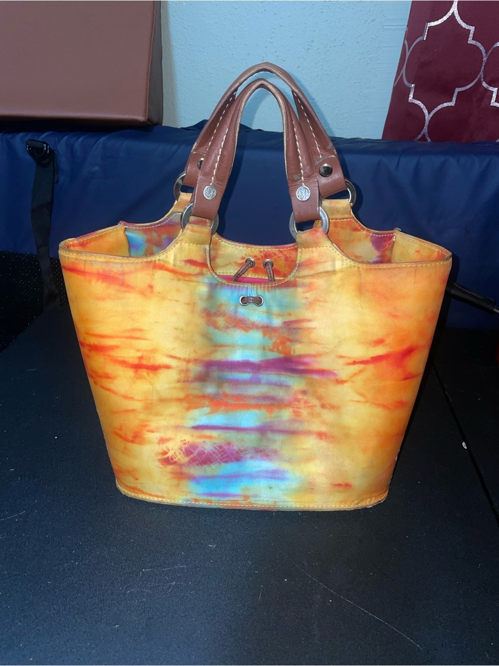 Women’s Tie-Dye Tote Bag with Brown Handles